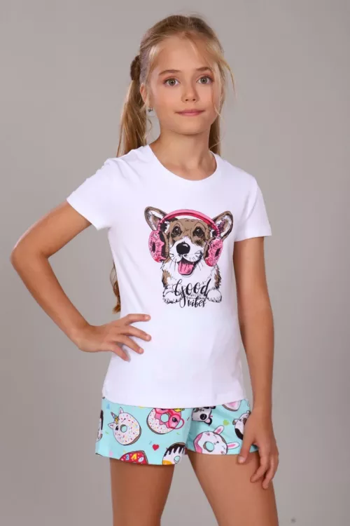 Пижама подростковая Пончики ПД-009-026 белый последний размер