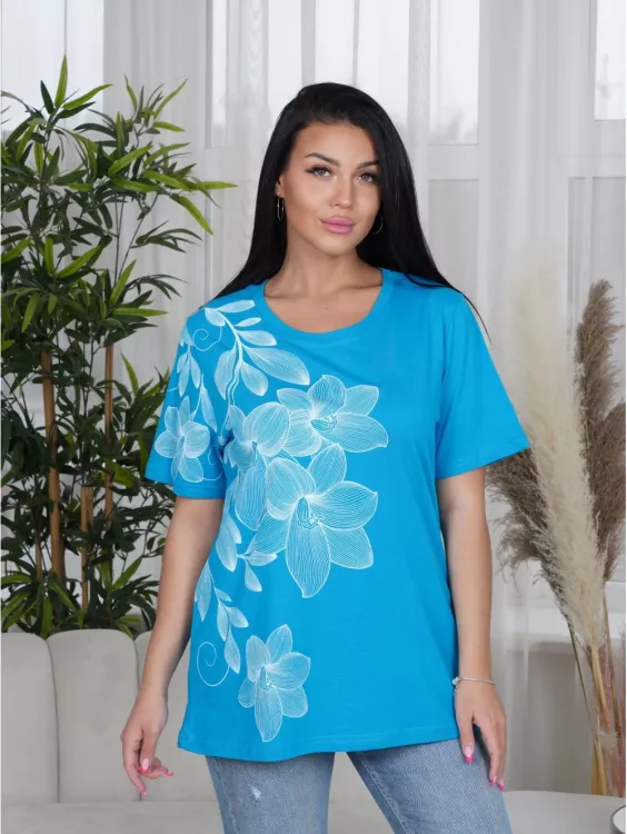 Футболка женская Орхидея (бирюза)
