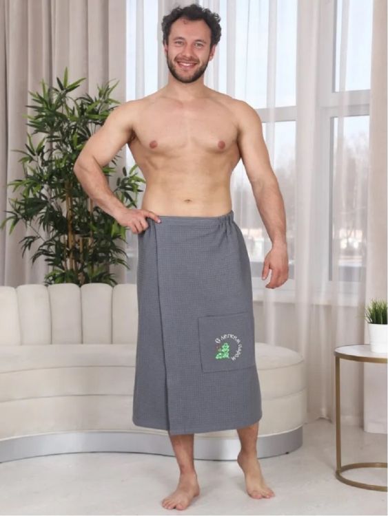 Накидка вафельная мужская с вышивкой