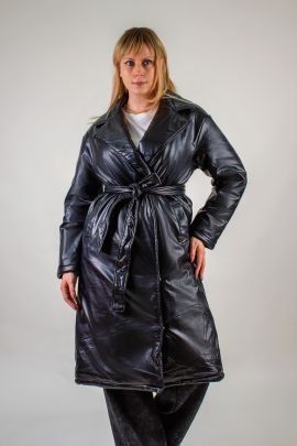 Стеганое теплое пальто из экокожи, арт.355