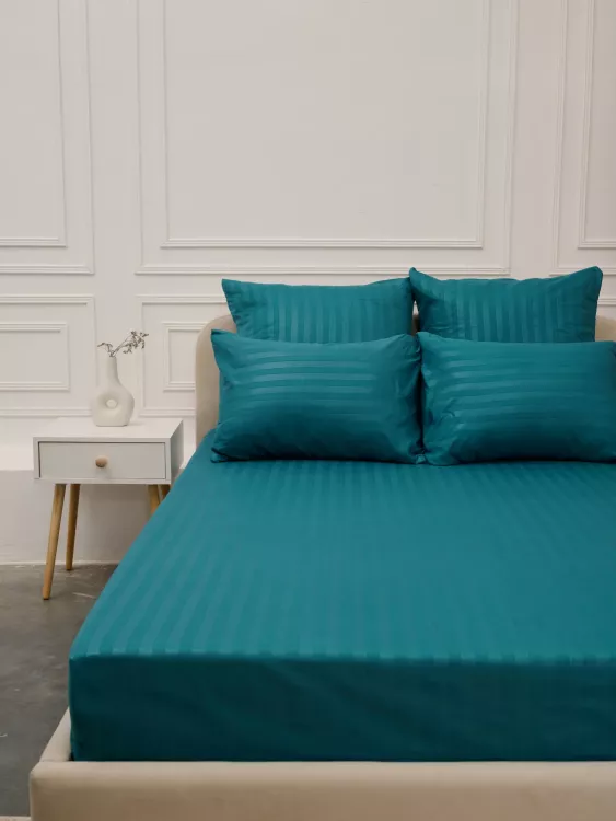 Простыня Микрофибра Страйп на резинке - Морская волна