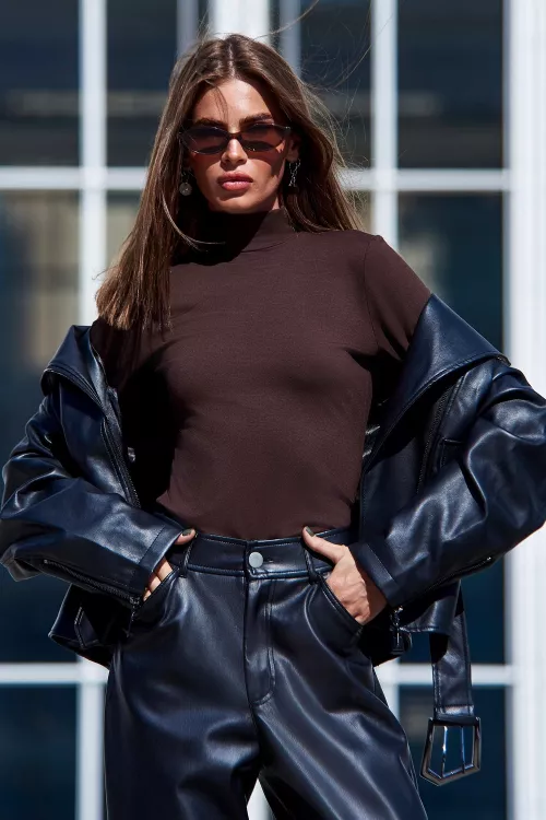 Водолазка полупрозрачная женская коричневый последний размер