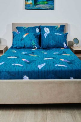 Простыня бязь на резинке - Перья, цвет зеленый