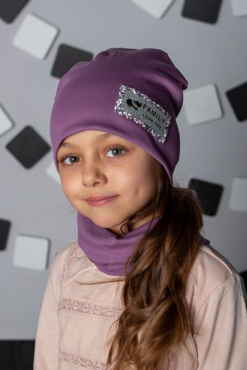 Комплект детский шапка + снуд FLT стразы сирень последний размер