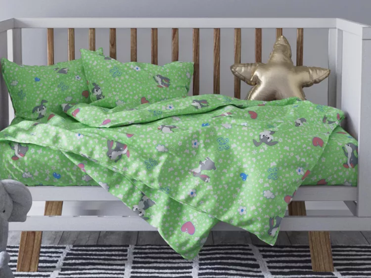 Зайки серые ( бел/зелен) КПБ бязь