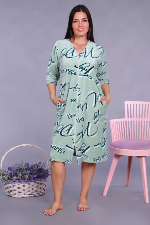 Халат 6754 велюровый светло-фисташковый последний размер