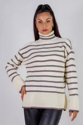Теплая туника в полоску высокий ворот арт. 2918